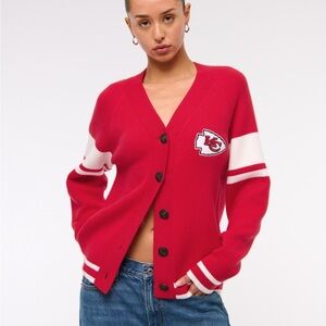 Brand New Abercrombie & Fitch Red and White Cardigan Sweater Varsity Style